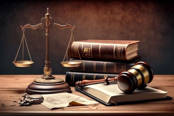 Judge's gavel, scale of justice, and law…